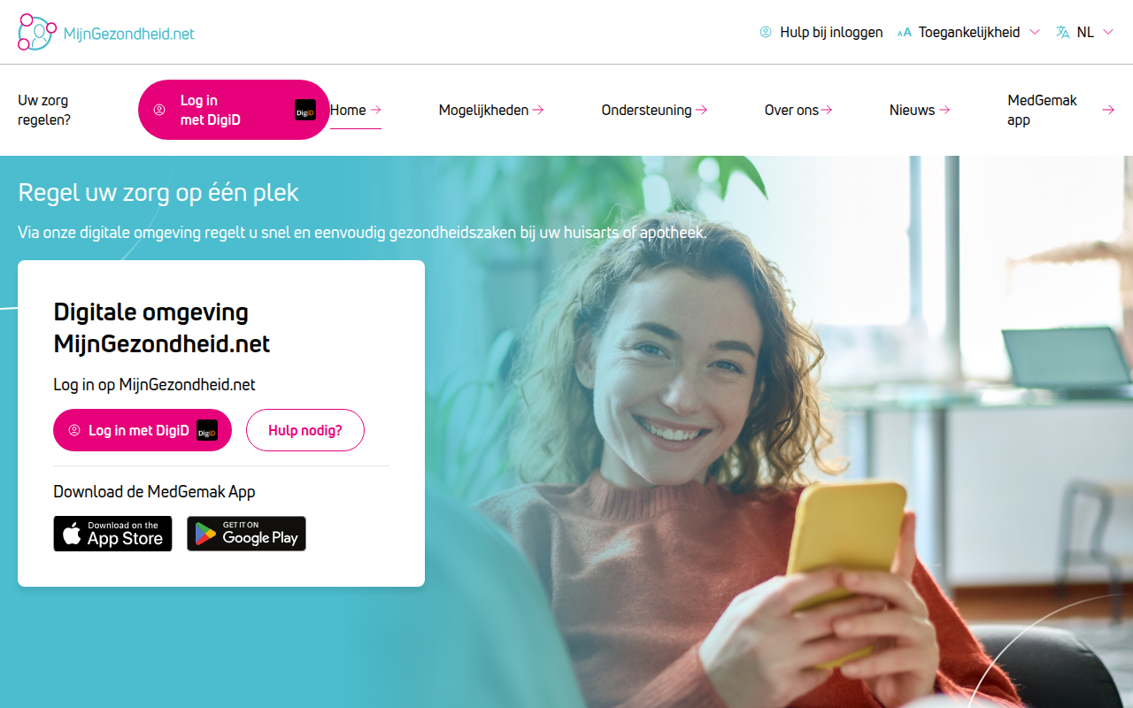 Screenshot van home.mijngezondheid.net