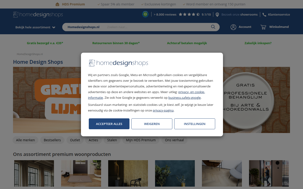 Screenshot van homedesignshops.nl