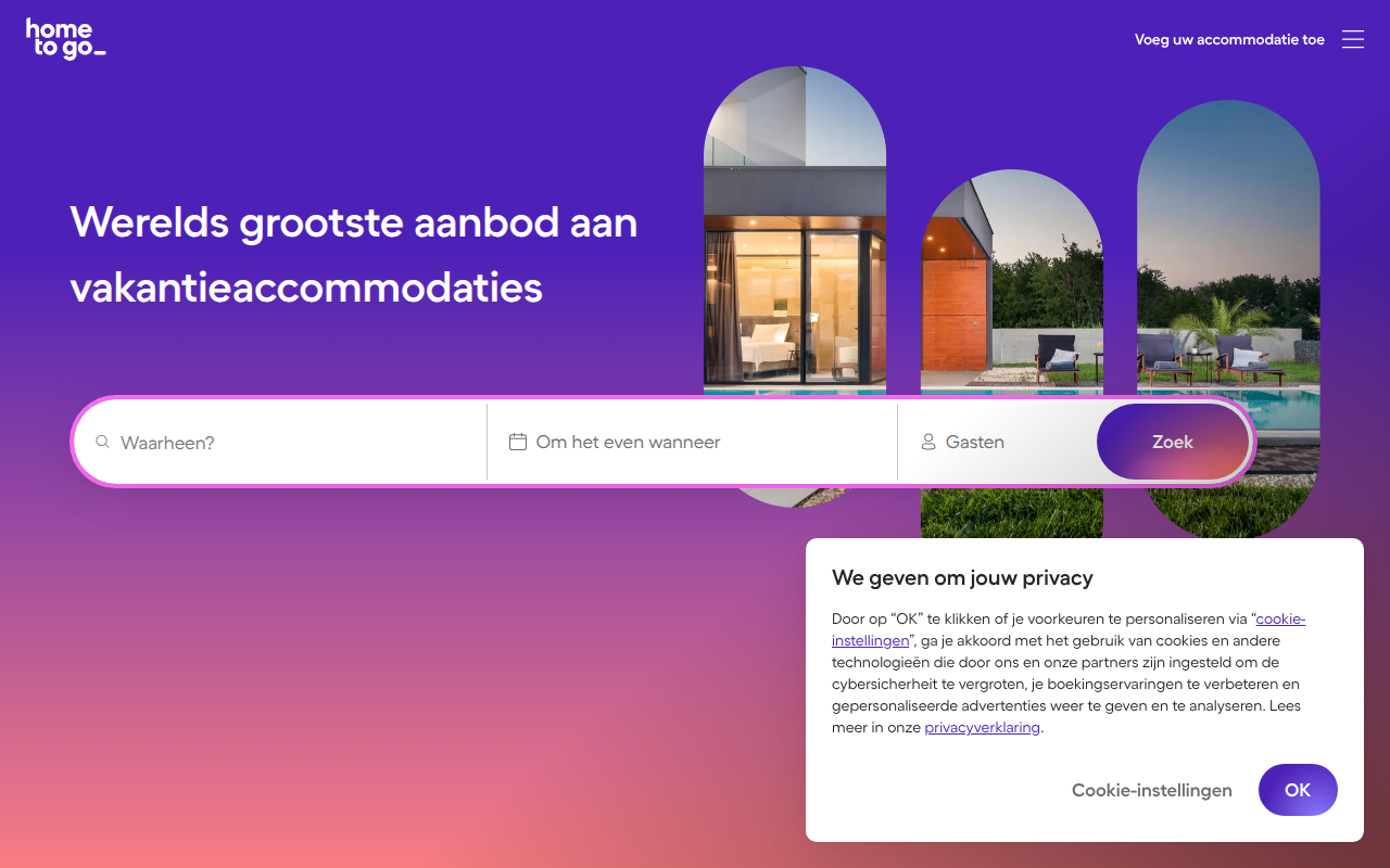 Screenshot van hometogo.nl