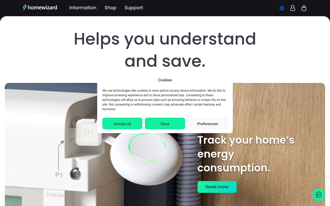 Screenshot van homewizard.com