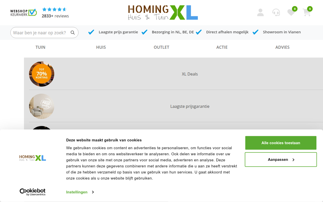 Screenshot van homingxl.nl