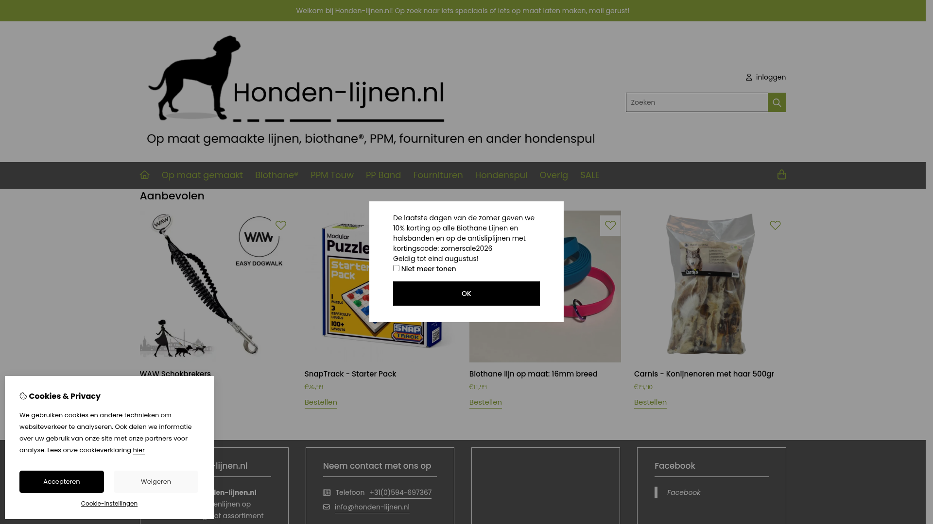 Screenshot van honden-lijnen.nl