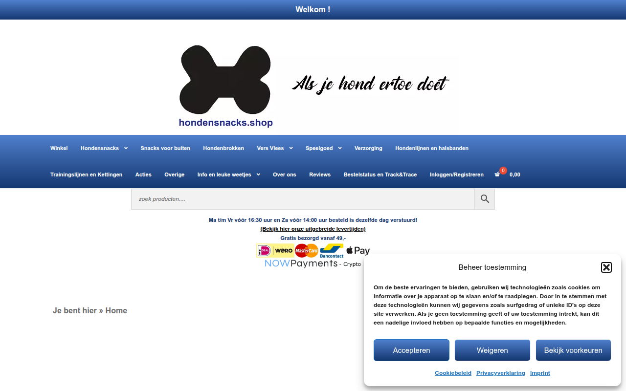 Screenshot van hondensnacks.shop