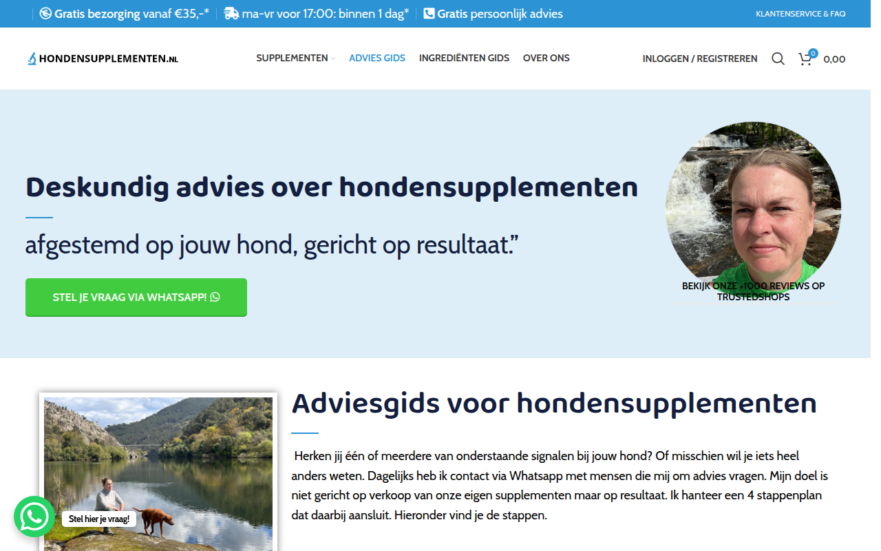 Screenshot van hondensupplementen.nl