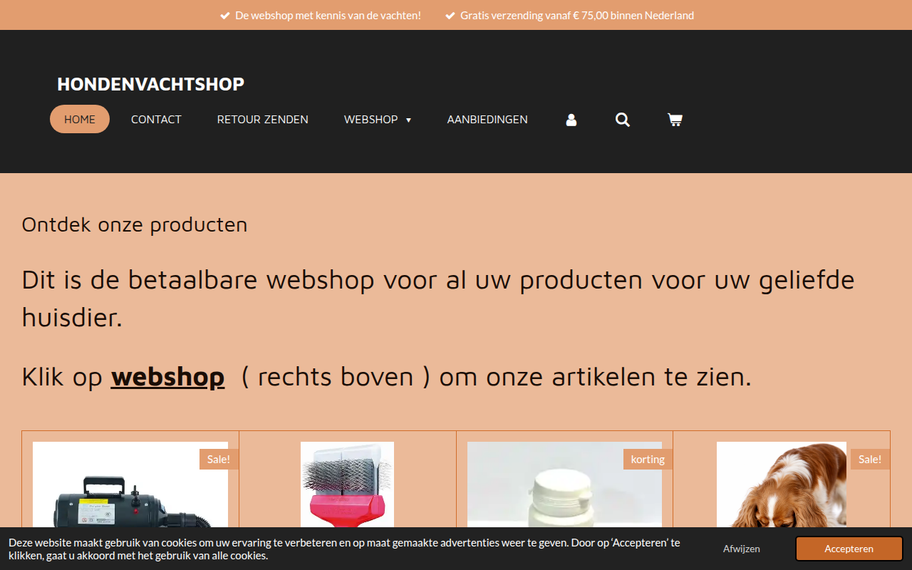 Screenshot van hondenvachtshop.nl