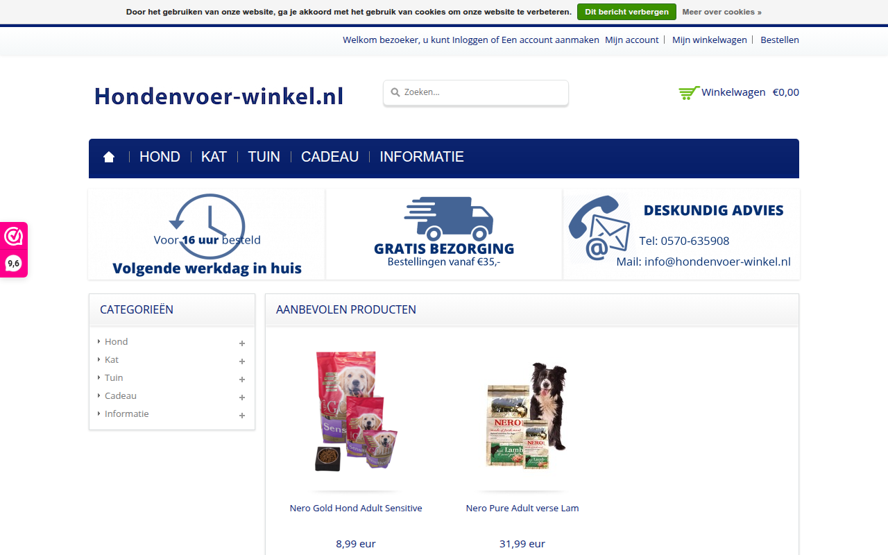Screenshot van hondenvoer-winkel.nl