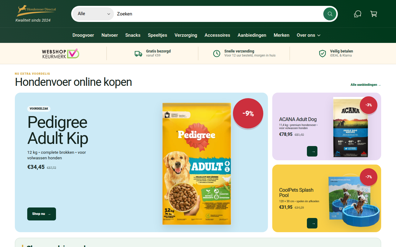 Screenshot van hondenvoerdirect.nl