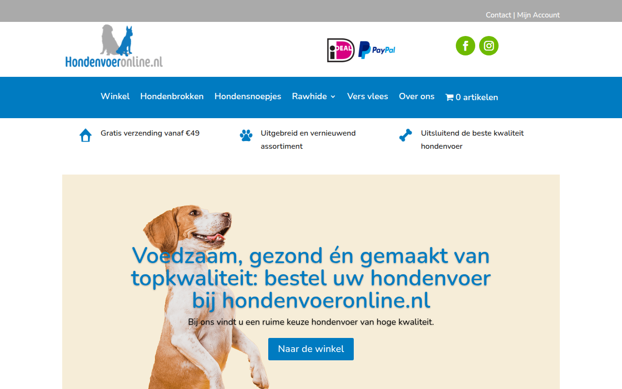 Screenshot van hondenvoeronline.nl