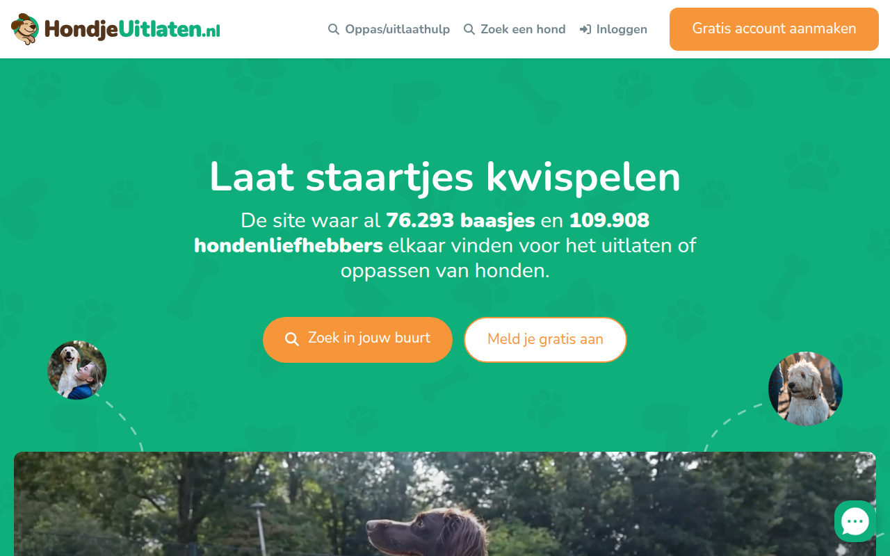 Screenshot van hondjeuitlaten.nl
