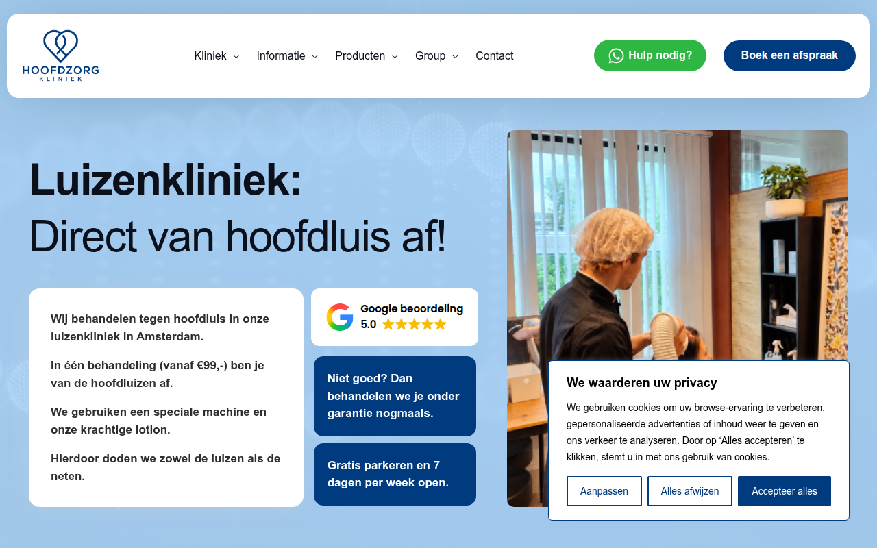 Screenshot van hoofdzorgkliniek.nl