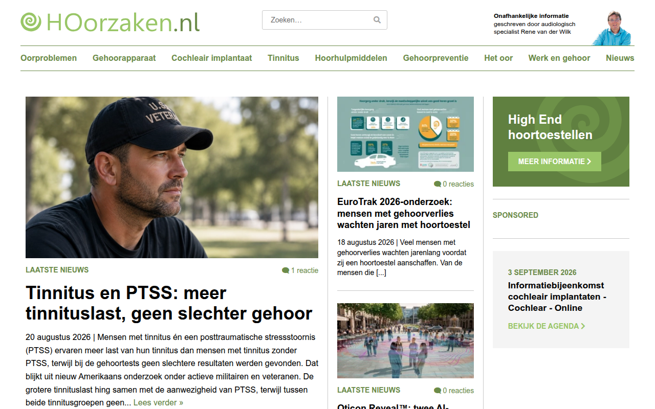 Screenshot van hoorzaken.nl