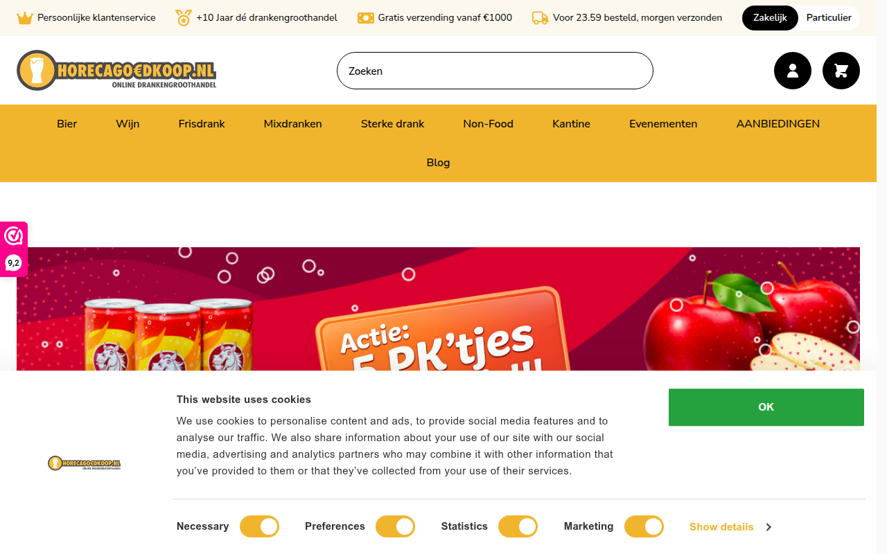 Screenshot van horecagoedkoop.nl