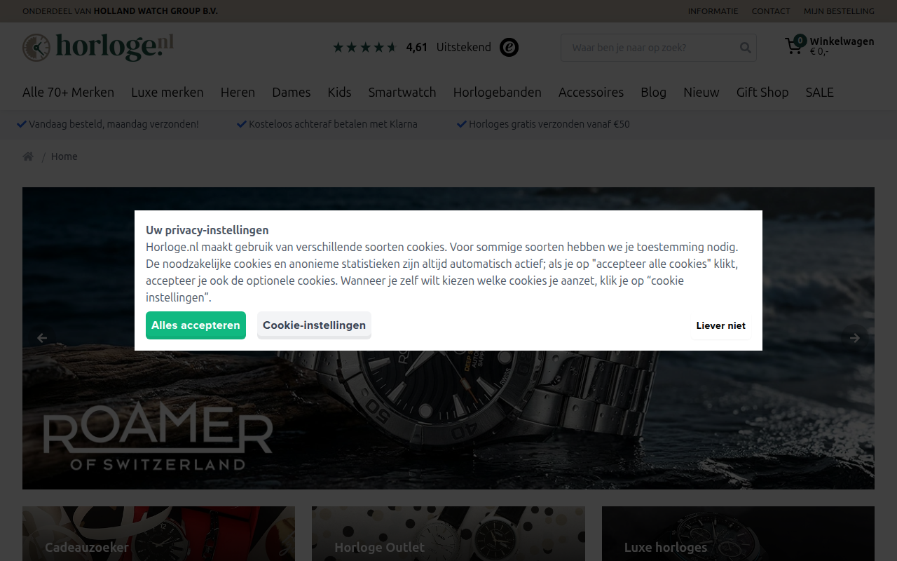 Screenshot van horloge.nl