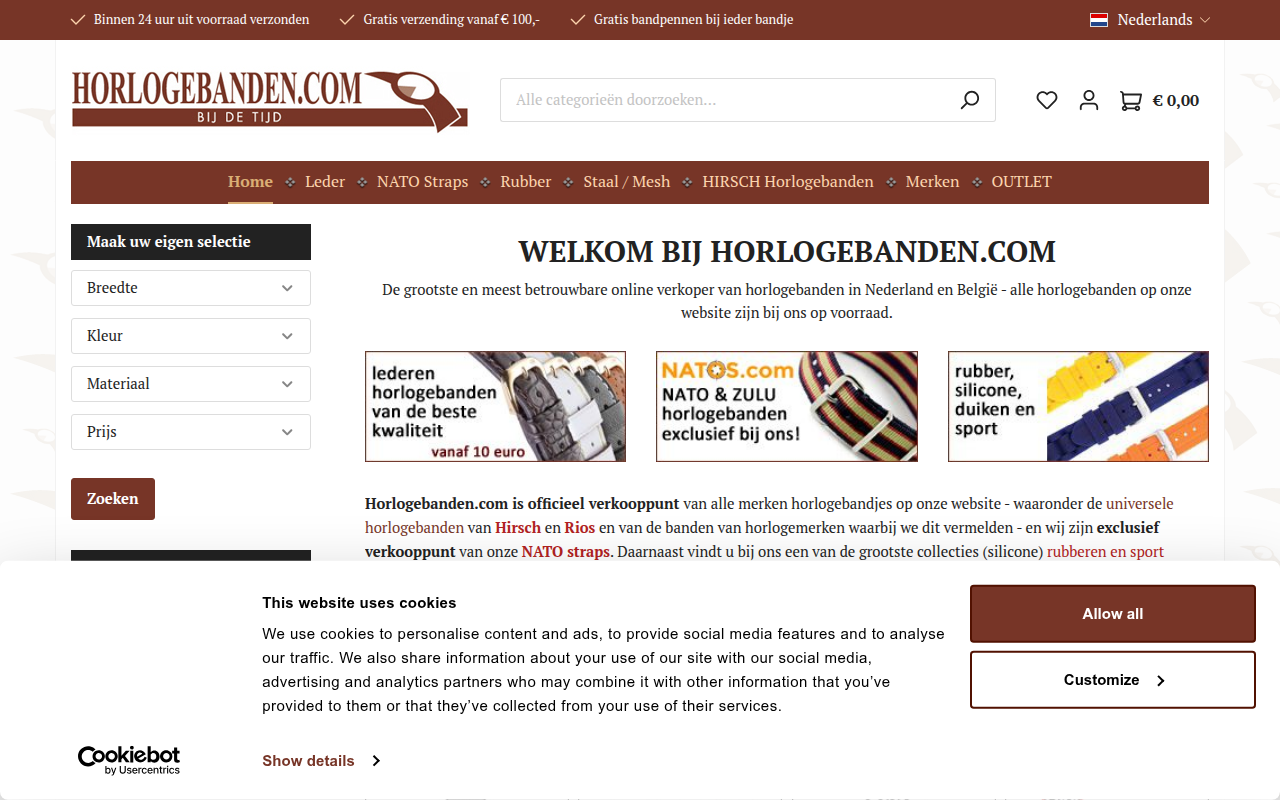 Screenshot van horlogebanden.com