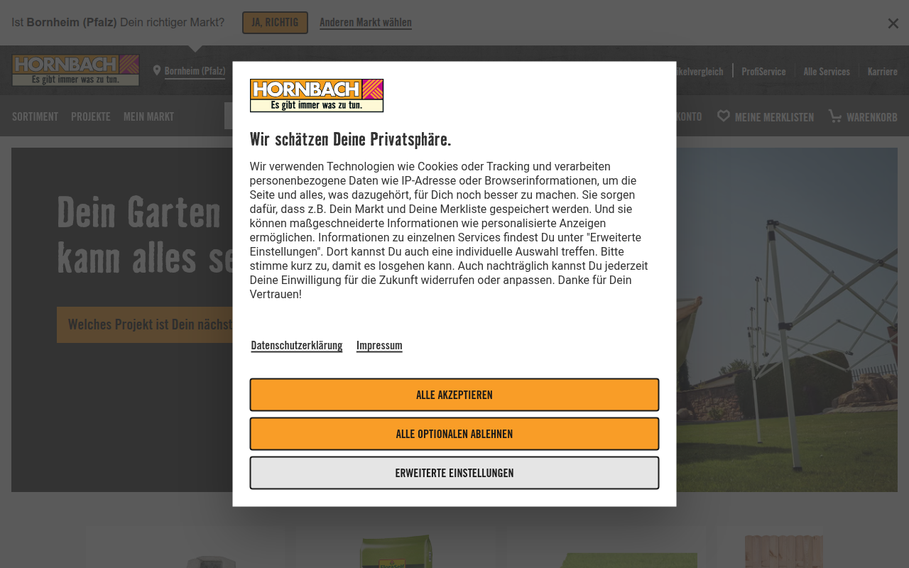Screenshot van hornbach.de
