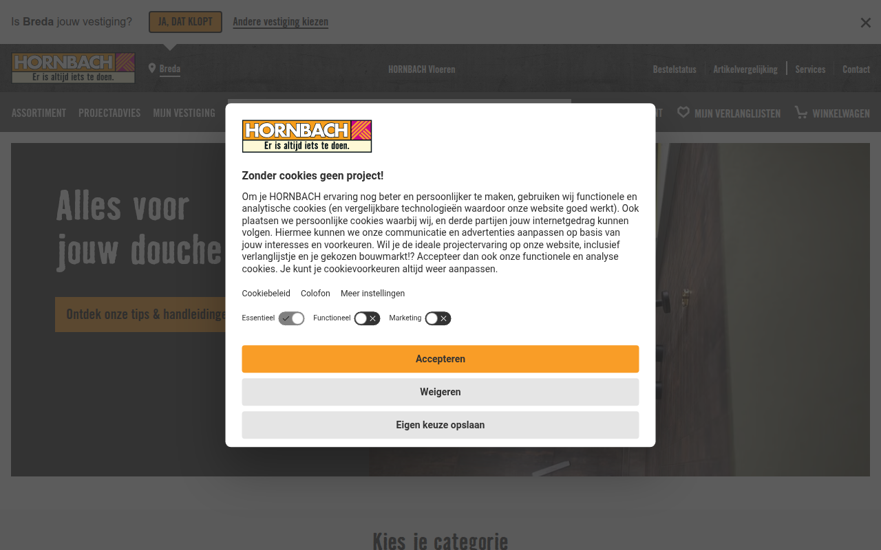 Screenshot van hornbach.nl