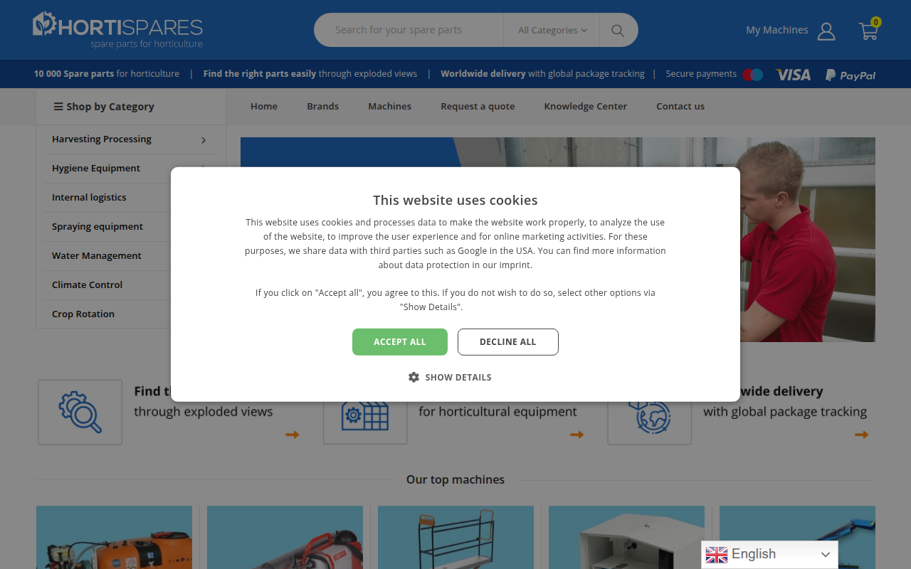 Screenshot van hortispares.com