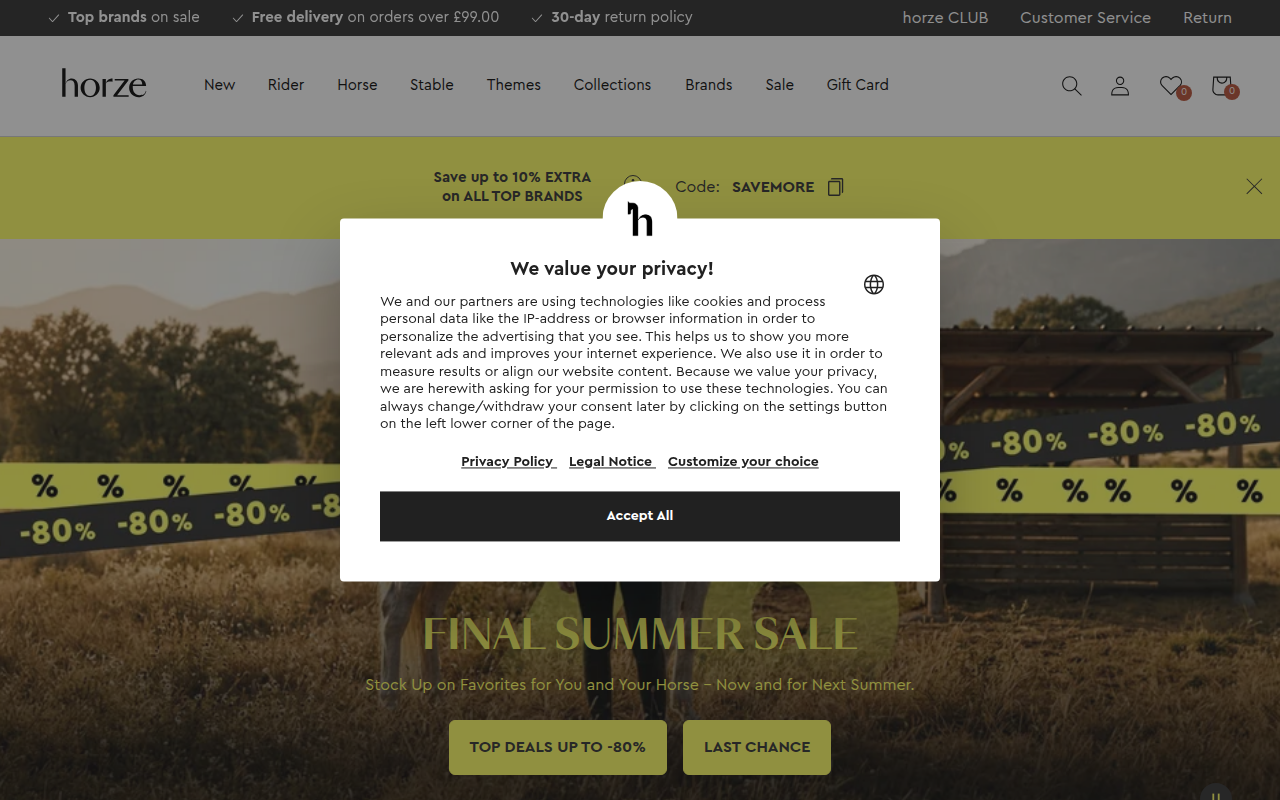 Screenshot van horze.com