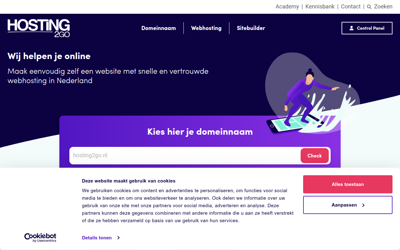 Screenshot van hosting2go.nl