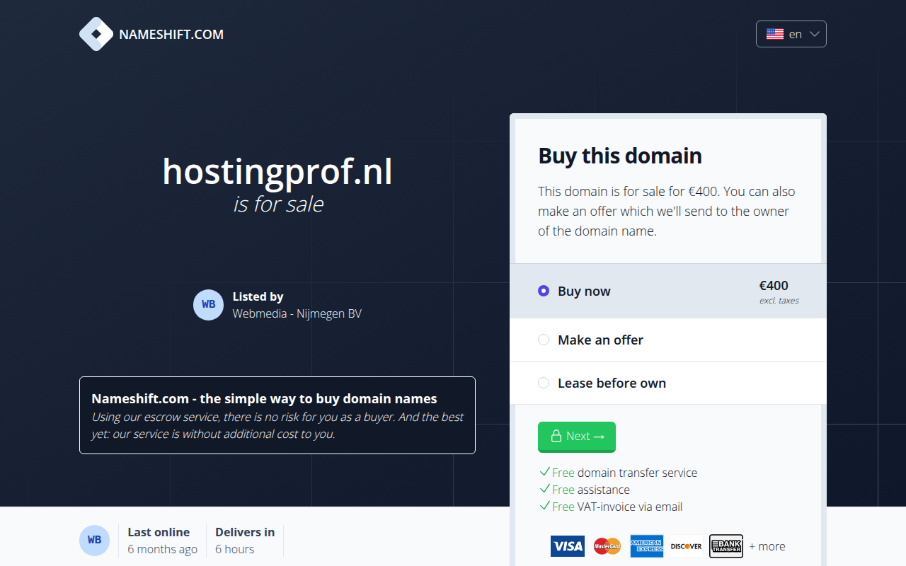 Screenshot van hostingprof.nl