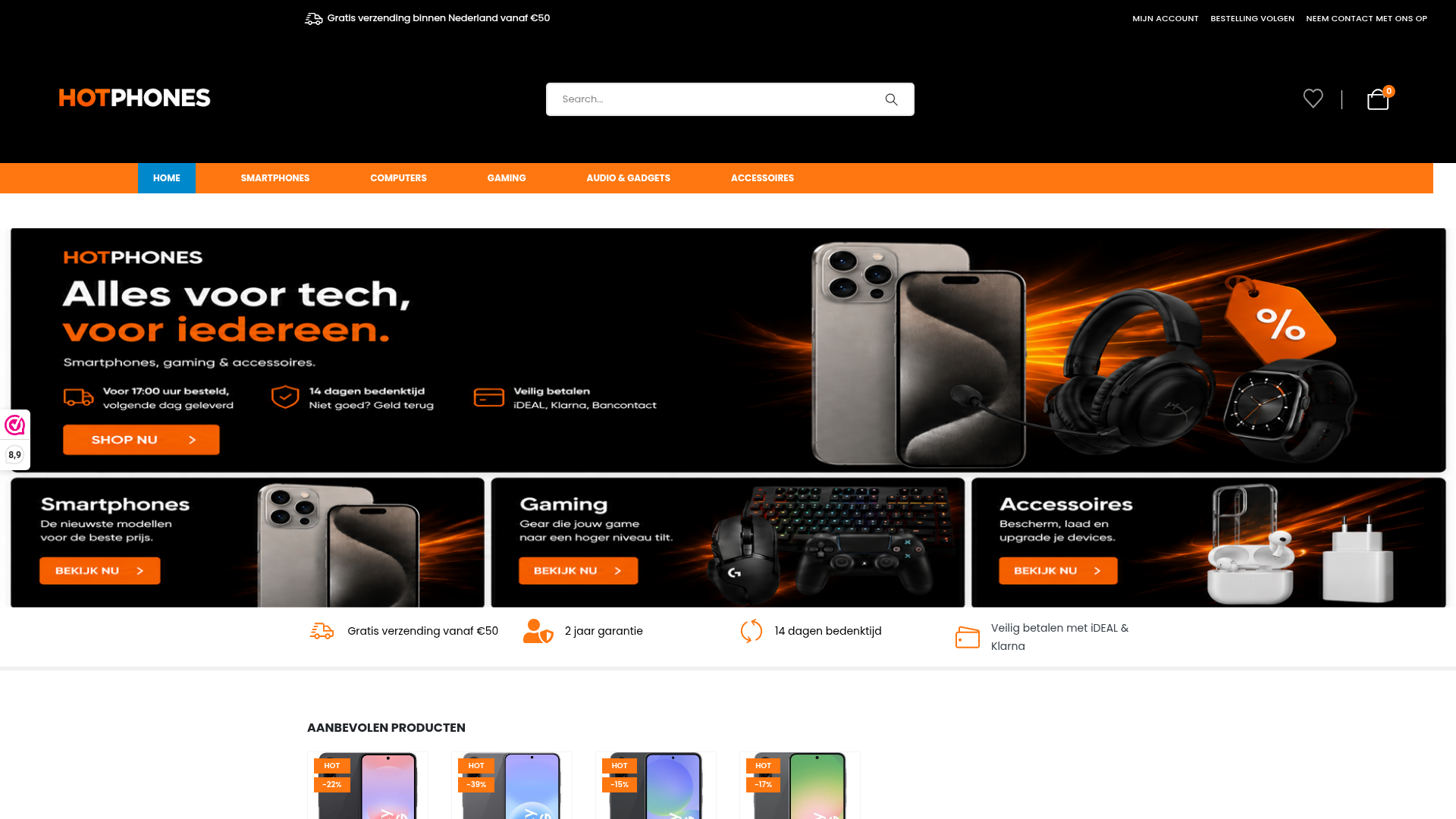 Screenshot van hotphones.nl