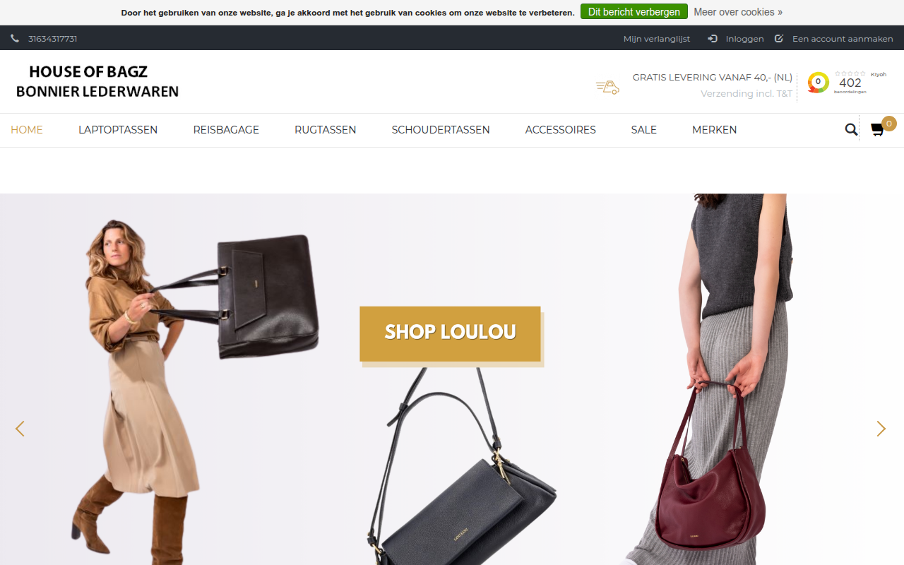 Screenshot van houseofbagz.nl