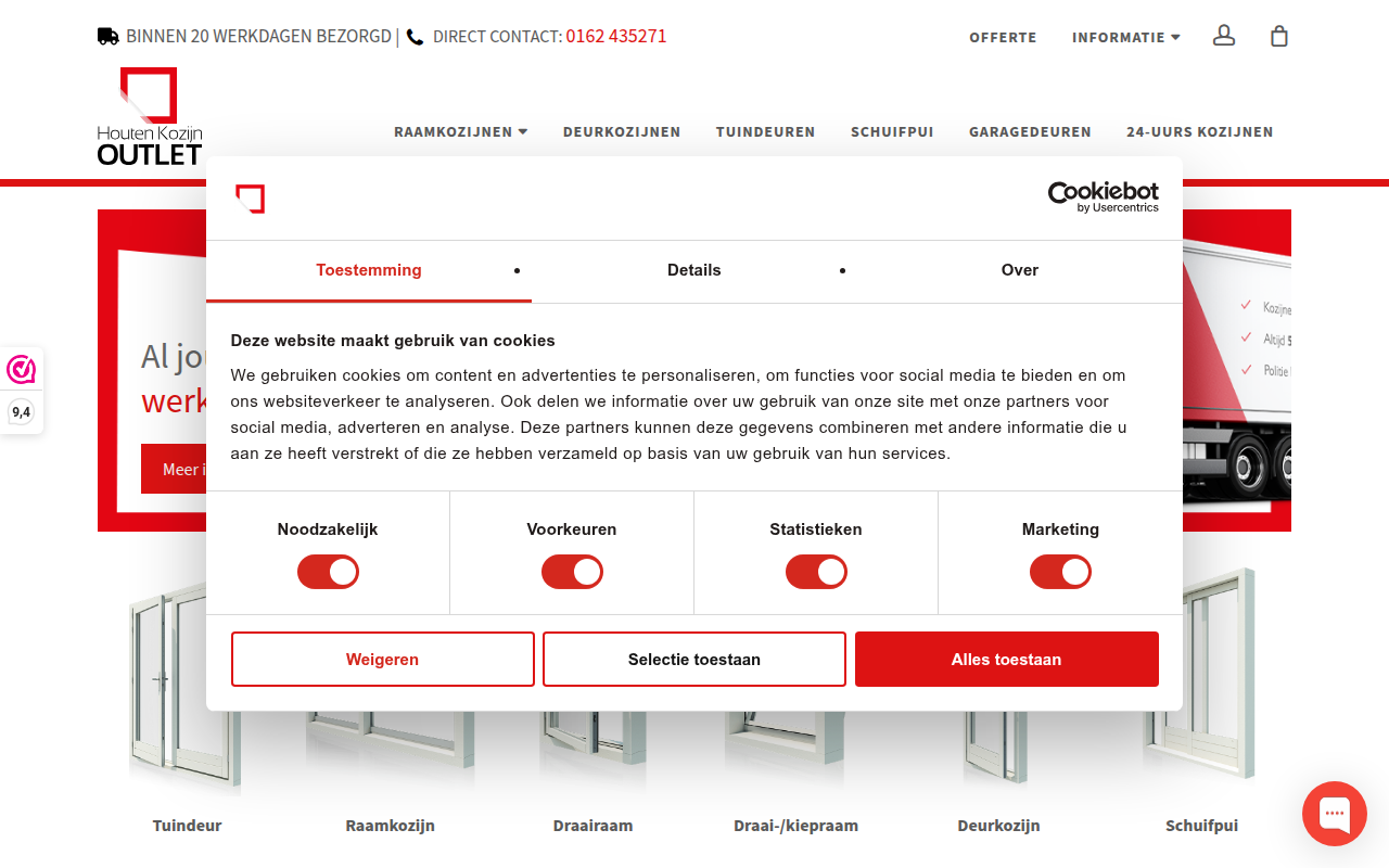 Screenshot van houtenkozijnoutlet.nl