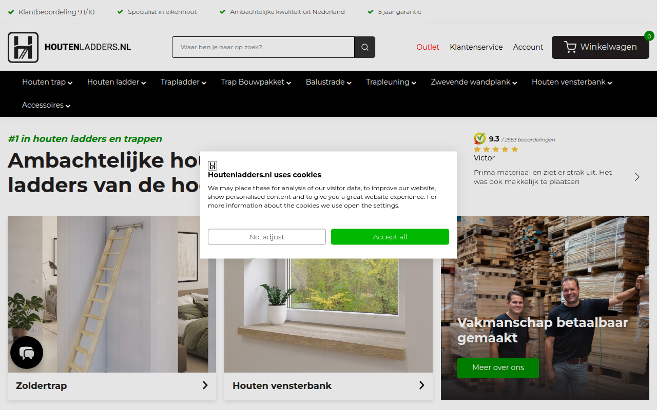 Screenshot van houtenladders.nl