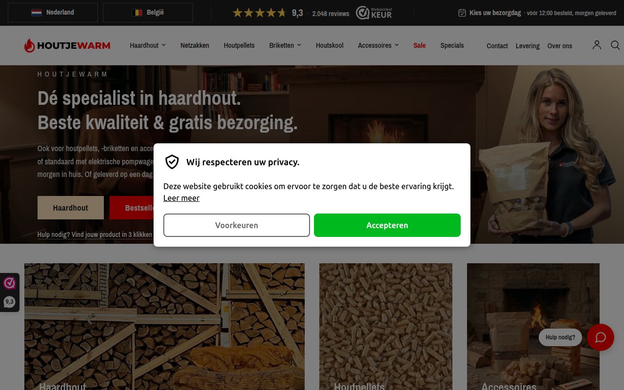 Screenshot van houtjewarm.nl
