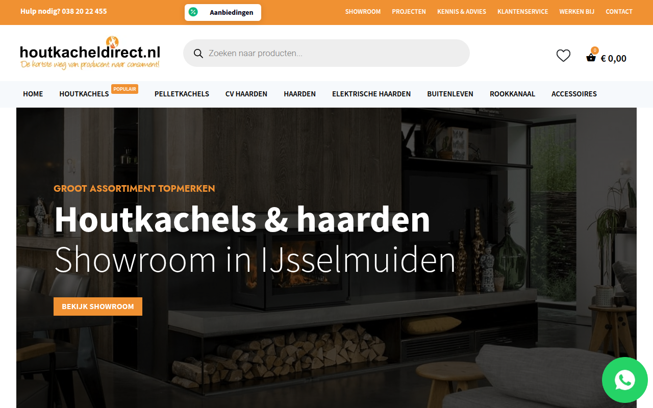 Screenshot van houtkacheldirect.nl