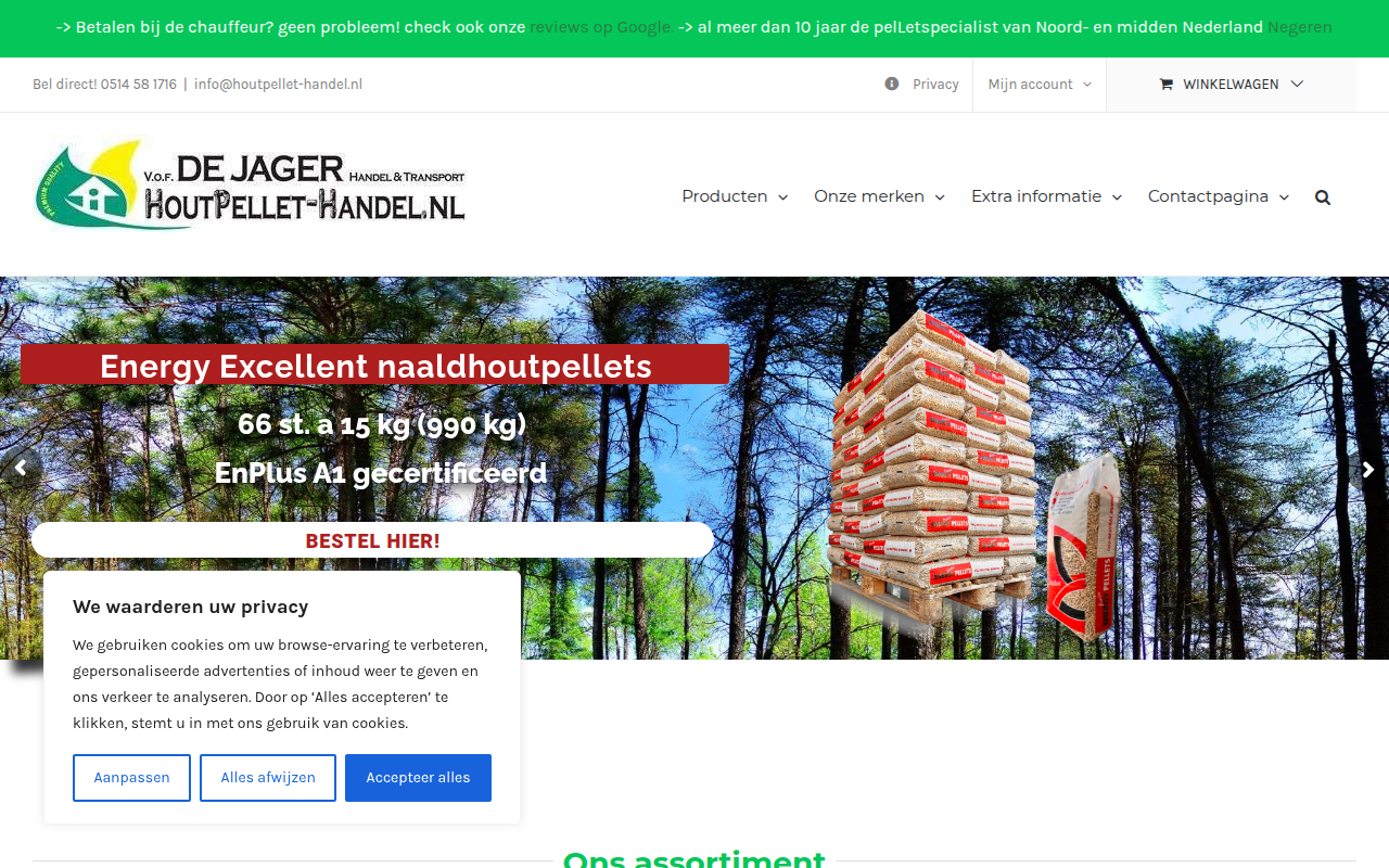 Screenshot van houtpellet-handel.nl