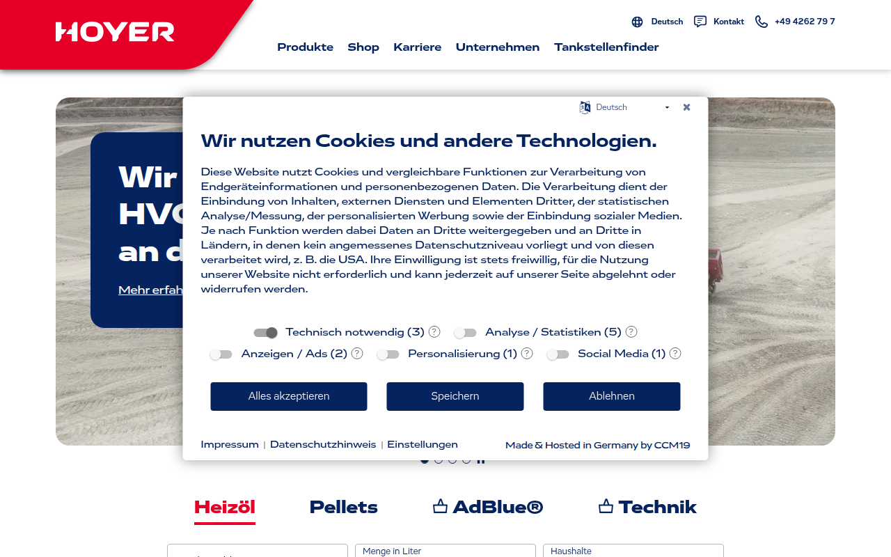 Screenshot van hoyer.de