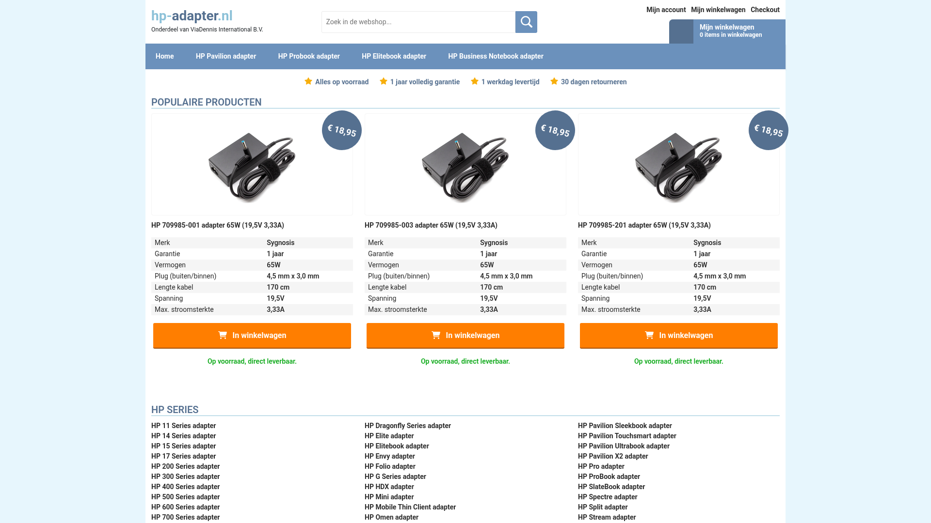 Screenshot van hp-adapter.nl