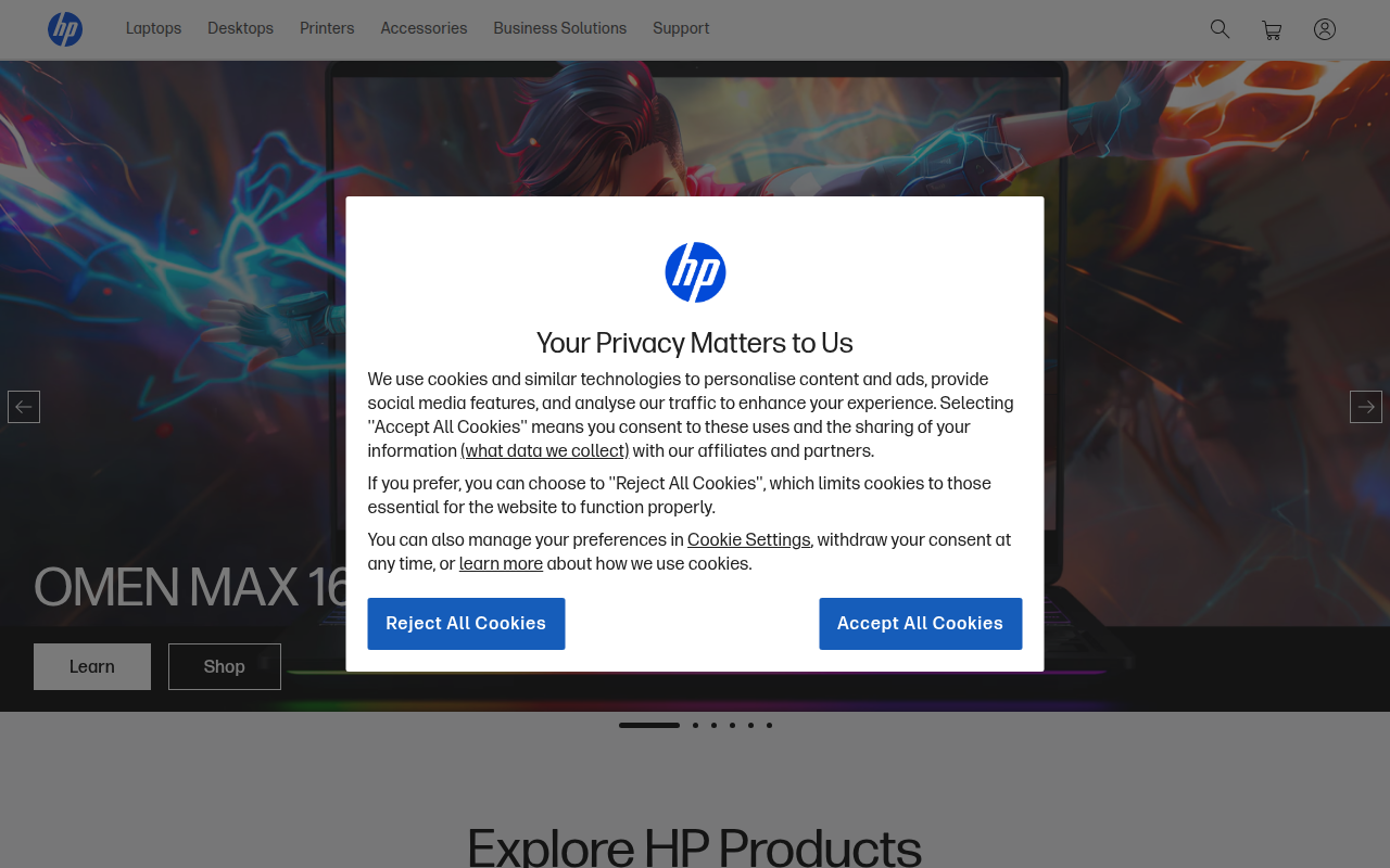 Screenshot van hp.com