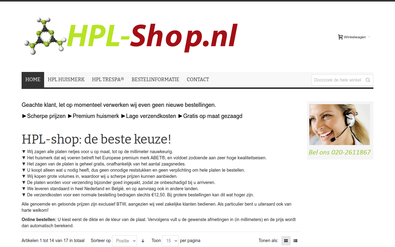 Screenshot van hpl-shop.nl