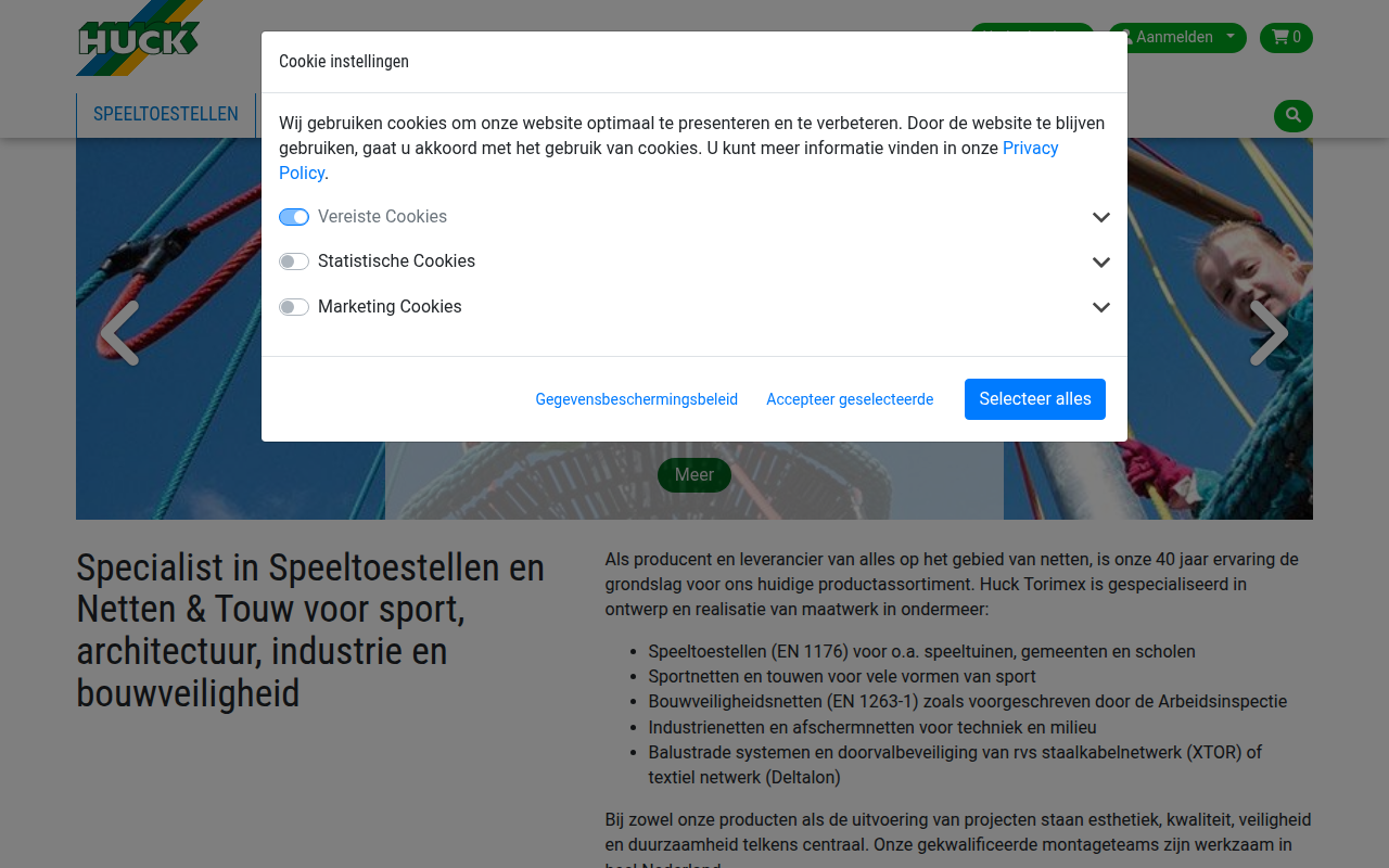 Screenshot van huck.nl