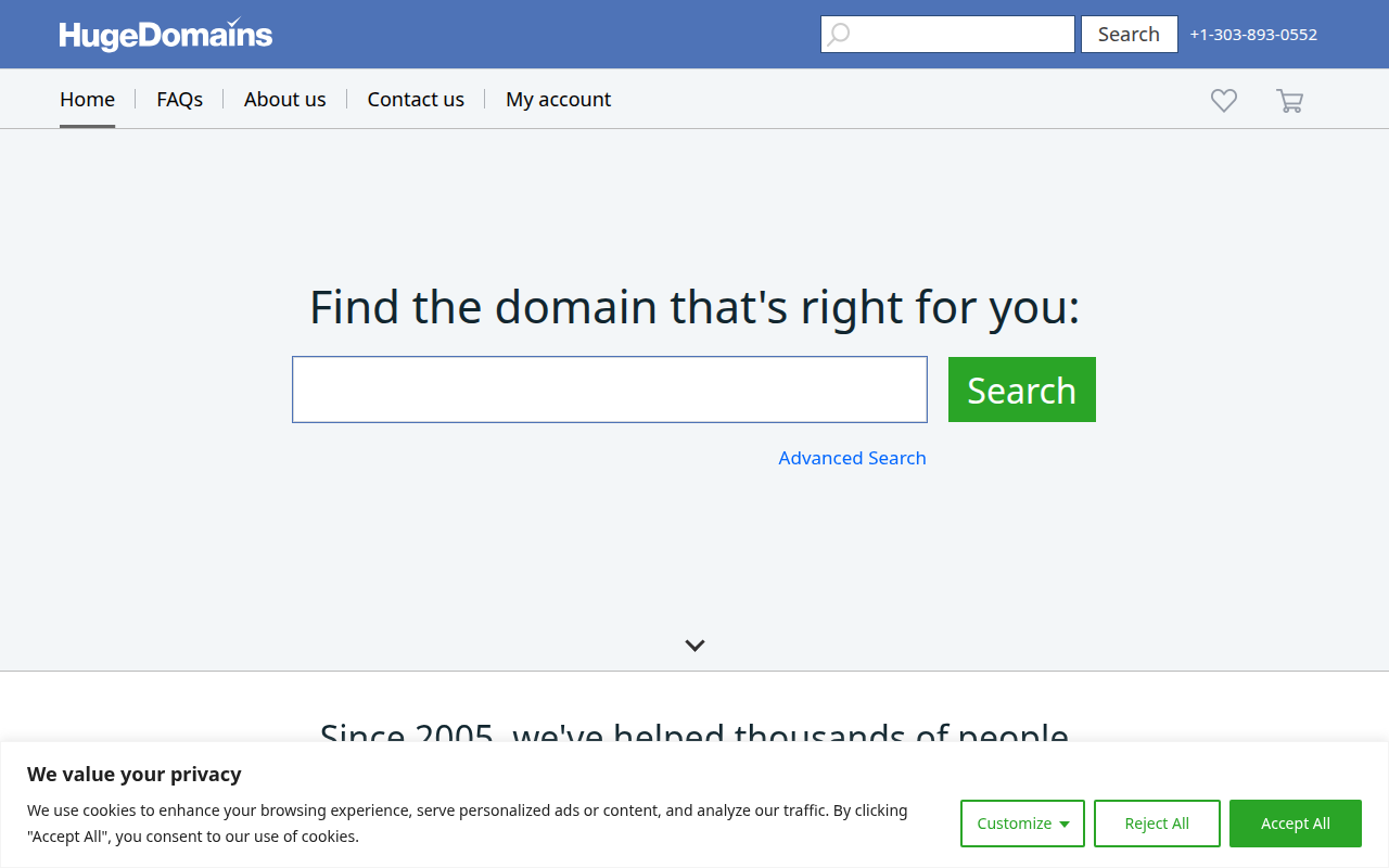 Screenshot van HugeDomains.com