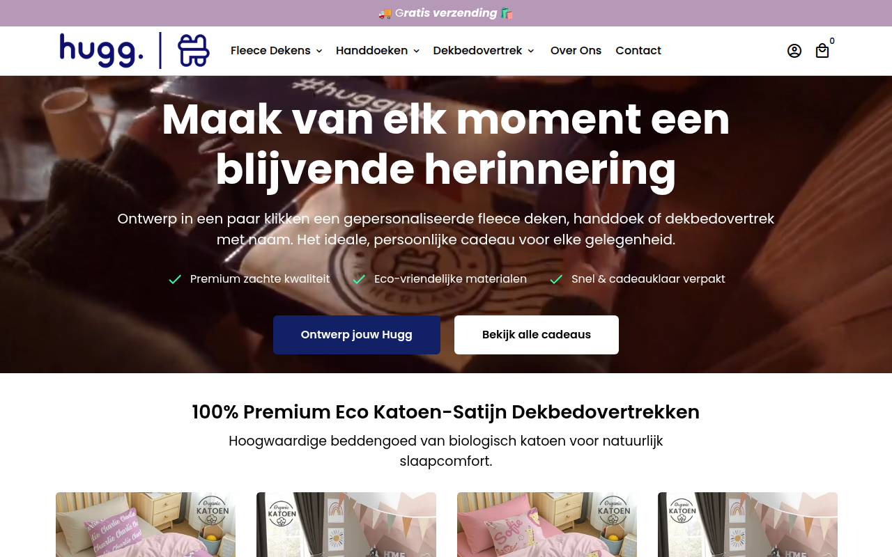 Screenshot van huggblankets.nl