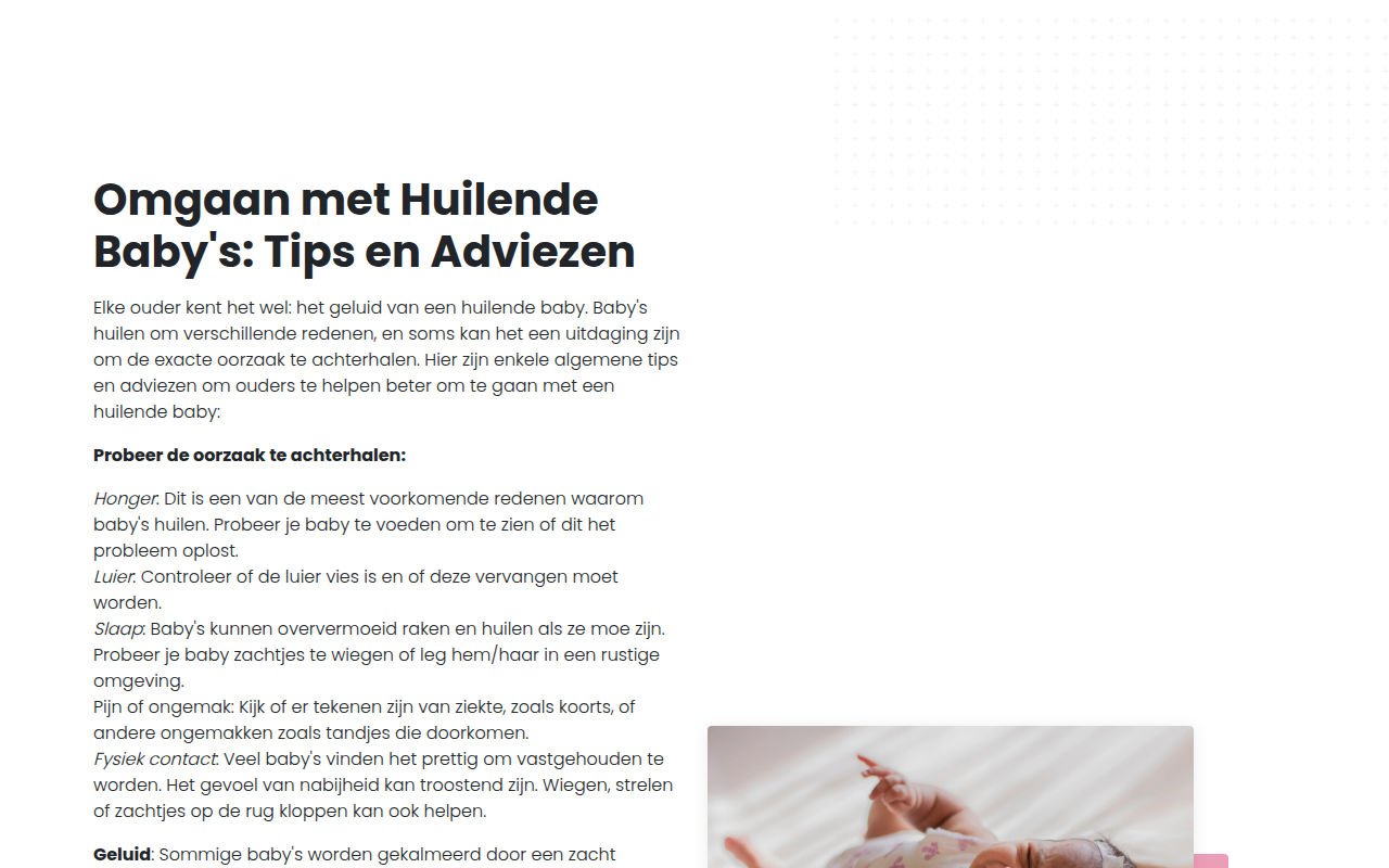 Screenshot van huilenbaby.nl