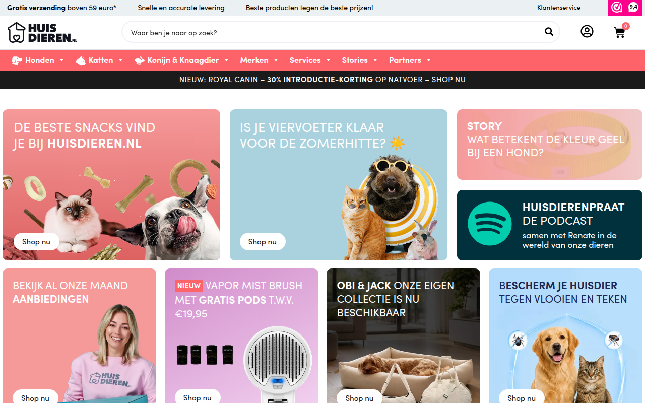 Screenshot van huisdieren.nl