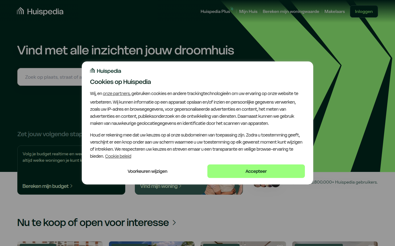 Screenshot van huispedia.nl