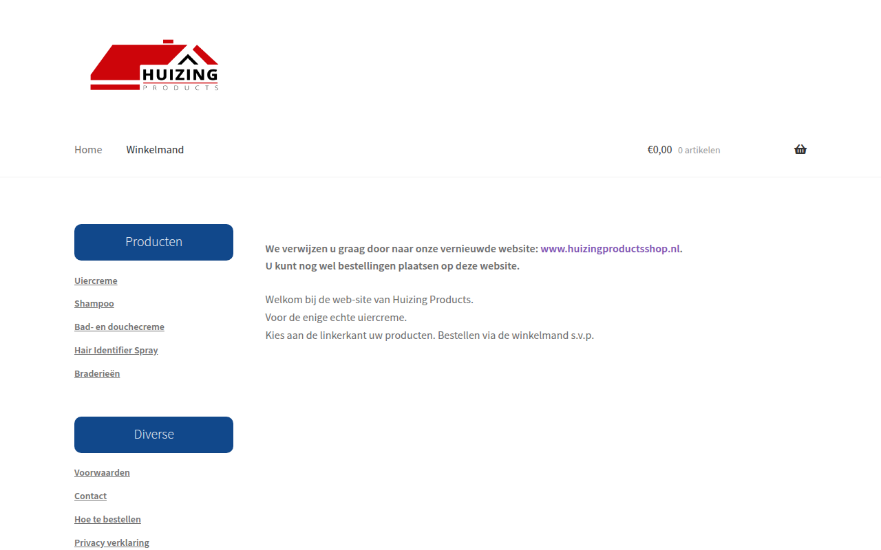 Screenshot van huizingproducts.nl