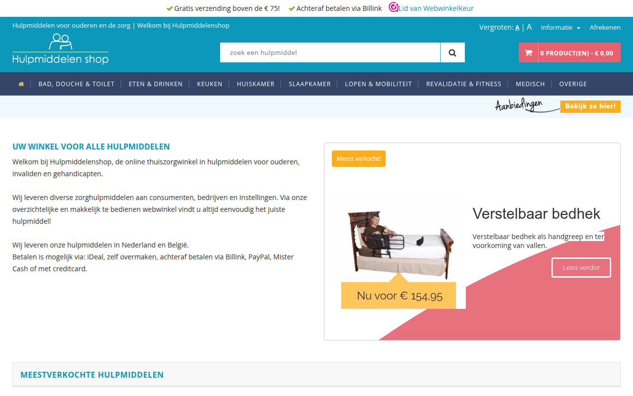 Screenshot van hulpmiddelenshop.nl