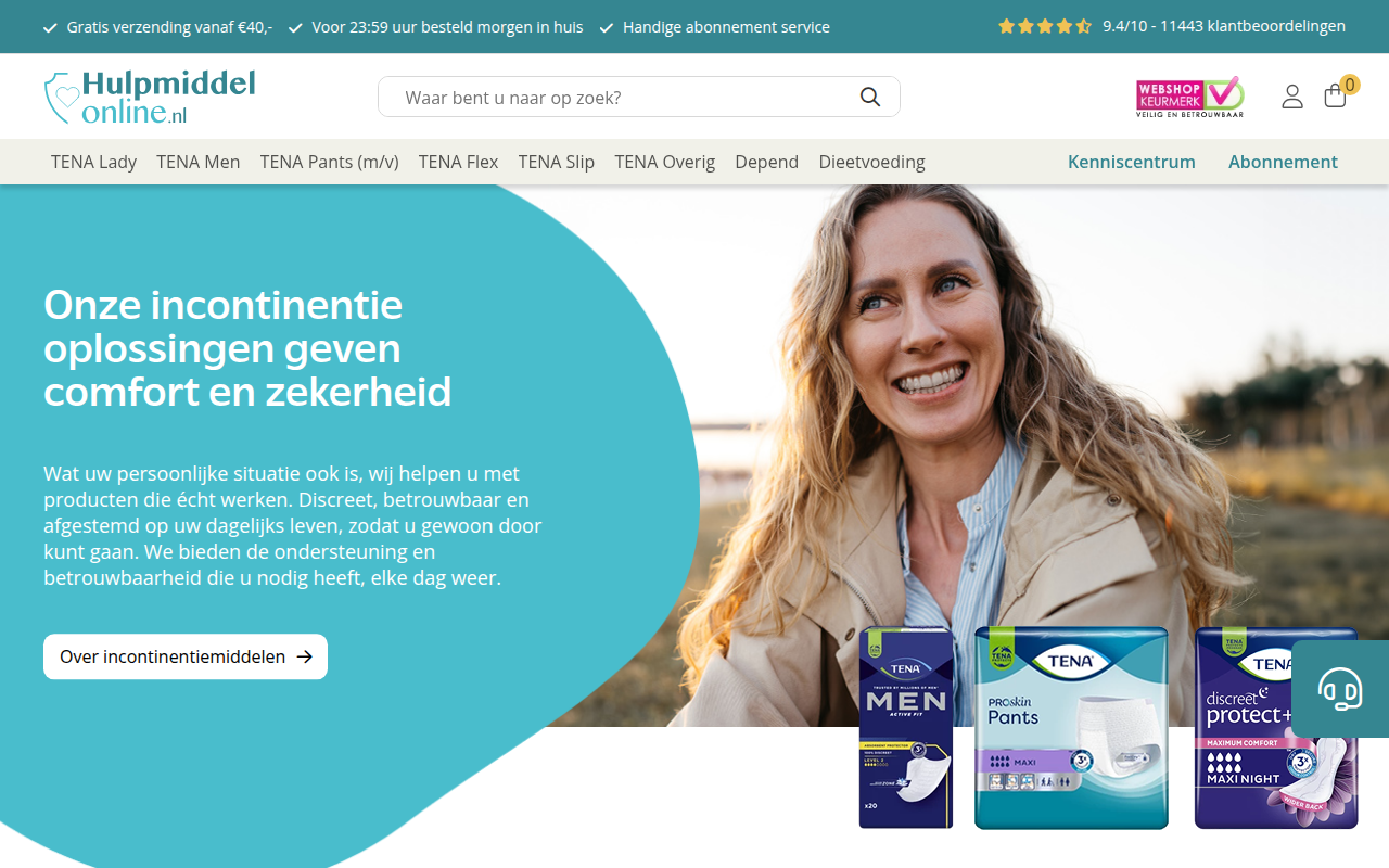Screenshot van hulpmiddelonline.nl