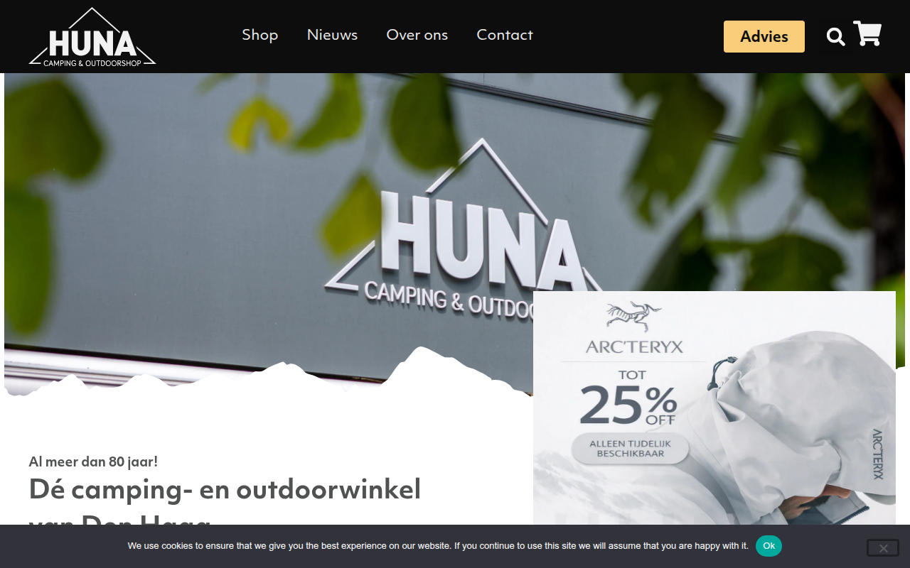 Screenshot van hunaoutdoor.nl