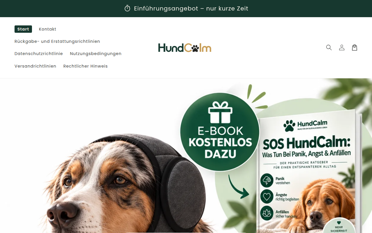 Screenshot van hundcalm.store