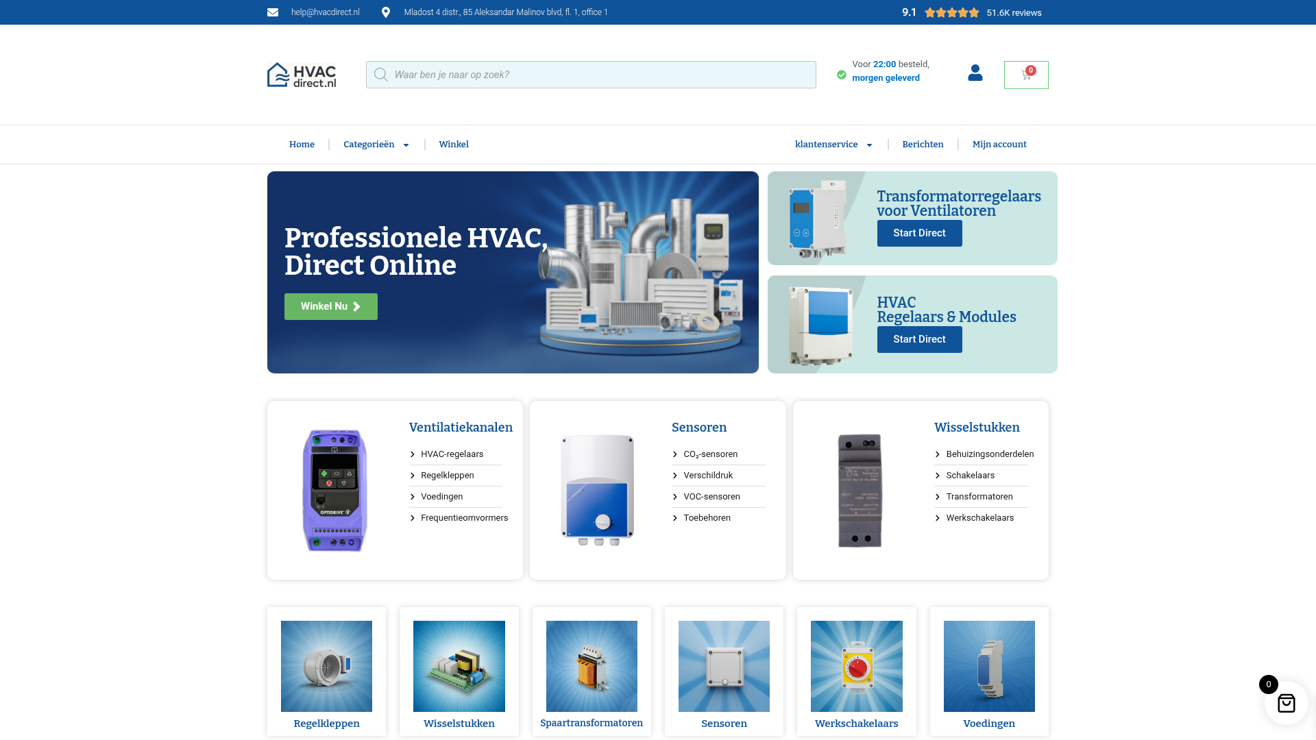 Screenshot van hvacdirect.nl