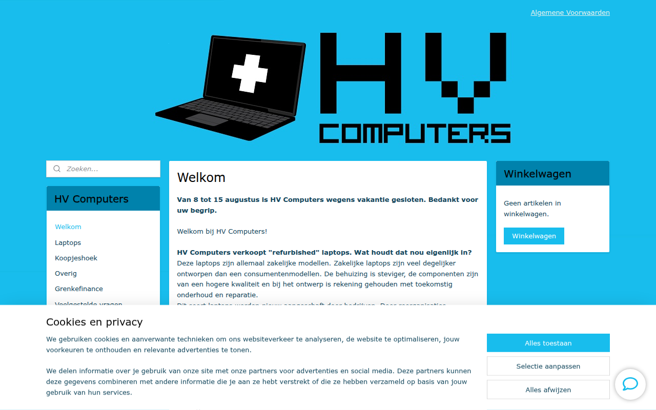 Screenshot van www.hvcomputers.nl