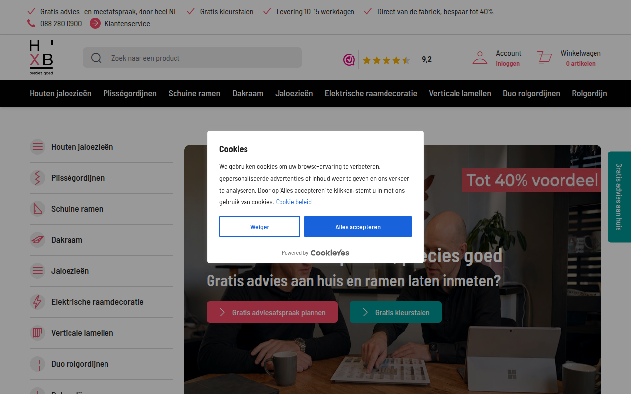 Screenshot van hxb.nl