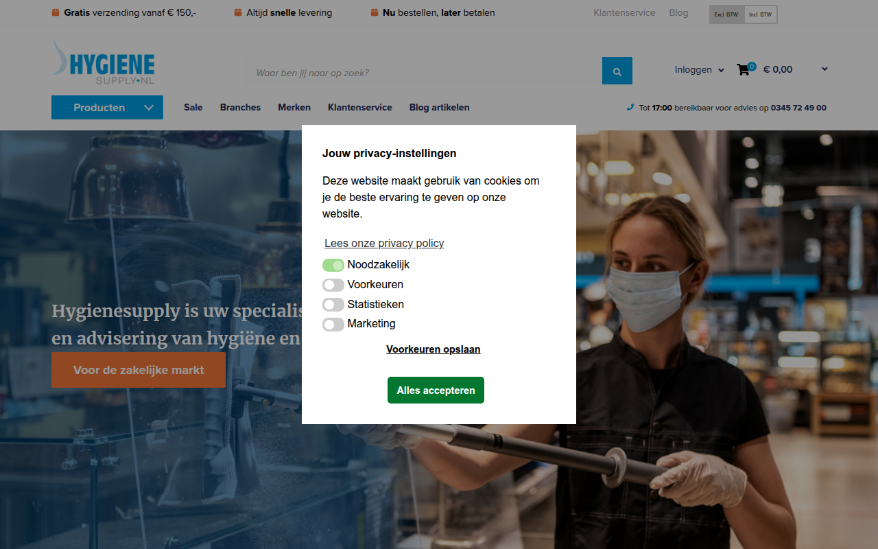 Screenshot van hygienesupply.nl